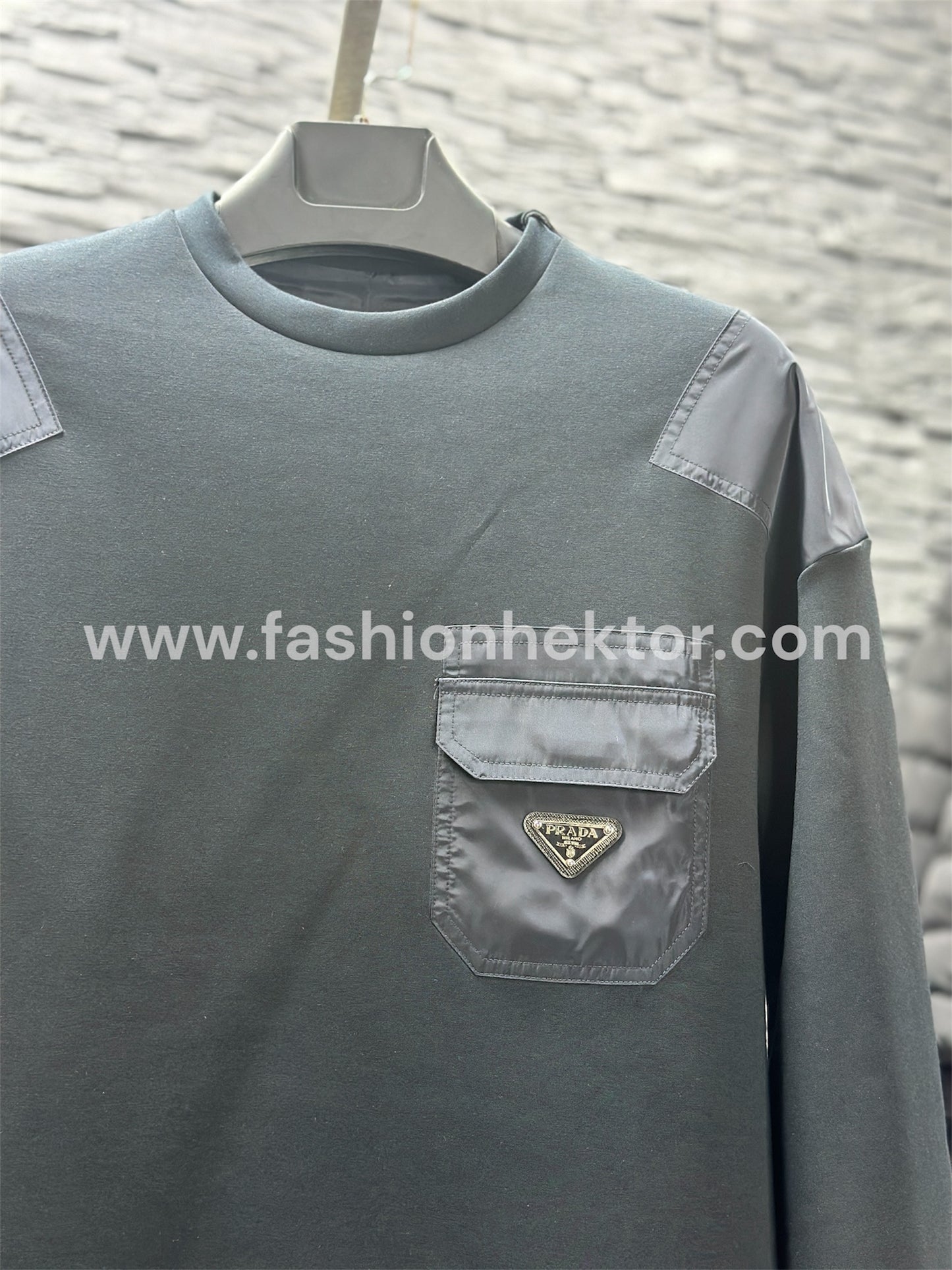 Prada 
Cotton sweatshirt with Re-Nylon details