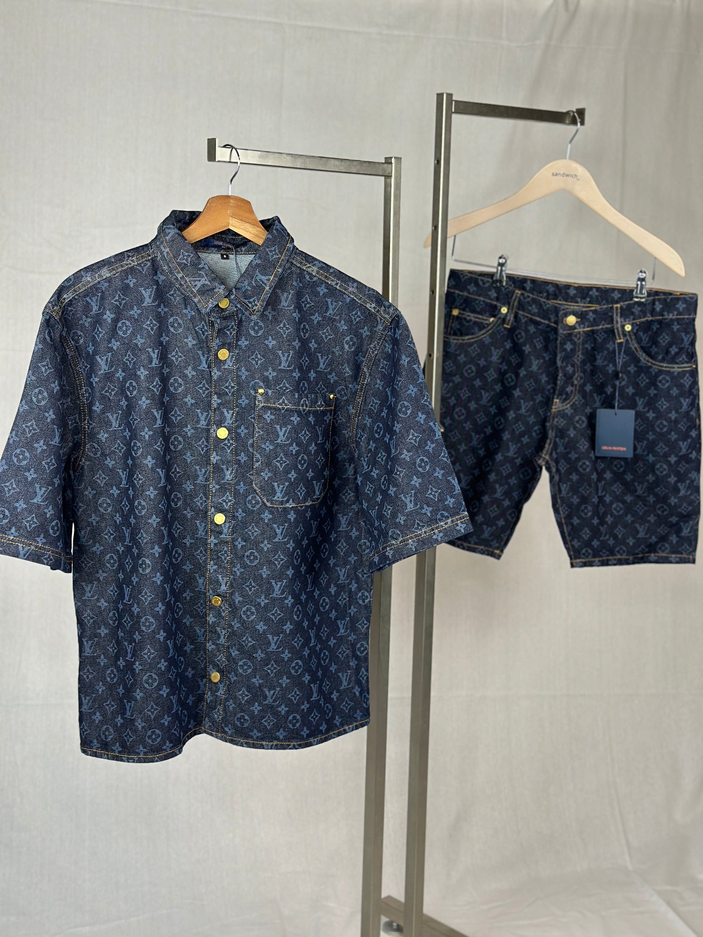 Louis Vuitton Monogram Printed Short-Sleeved Denim Shirt