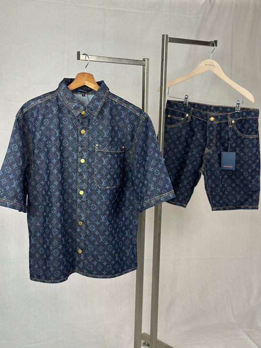 Louis Vuitton Monogram Printed Short-Sleeved Denim Shirt