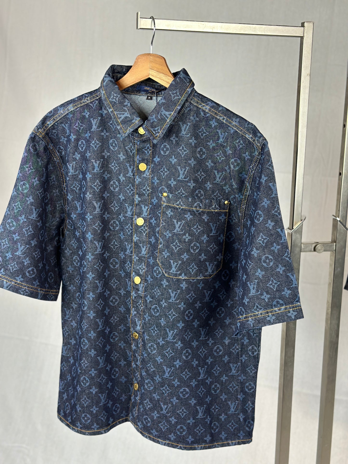 Louis Vuitton Monogram Printed Short-Sleeved Denim Shirt