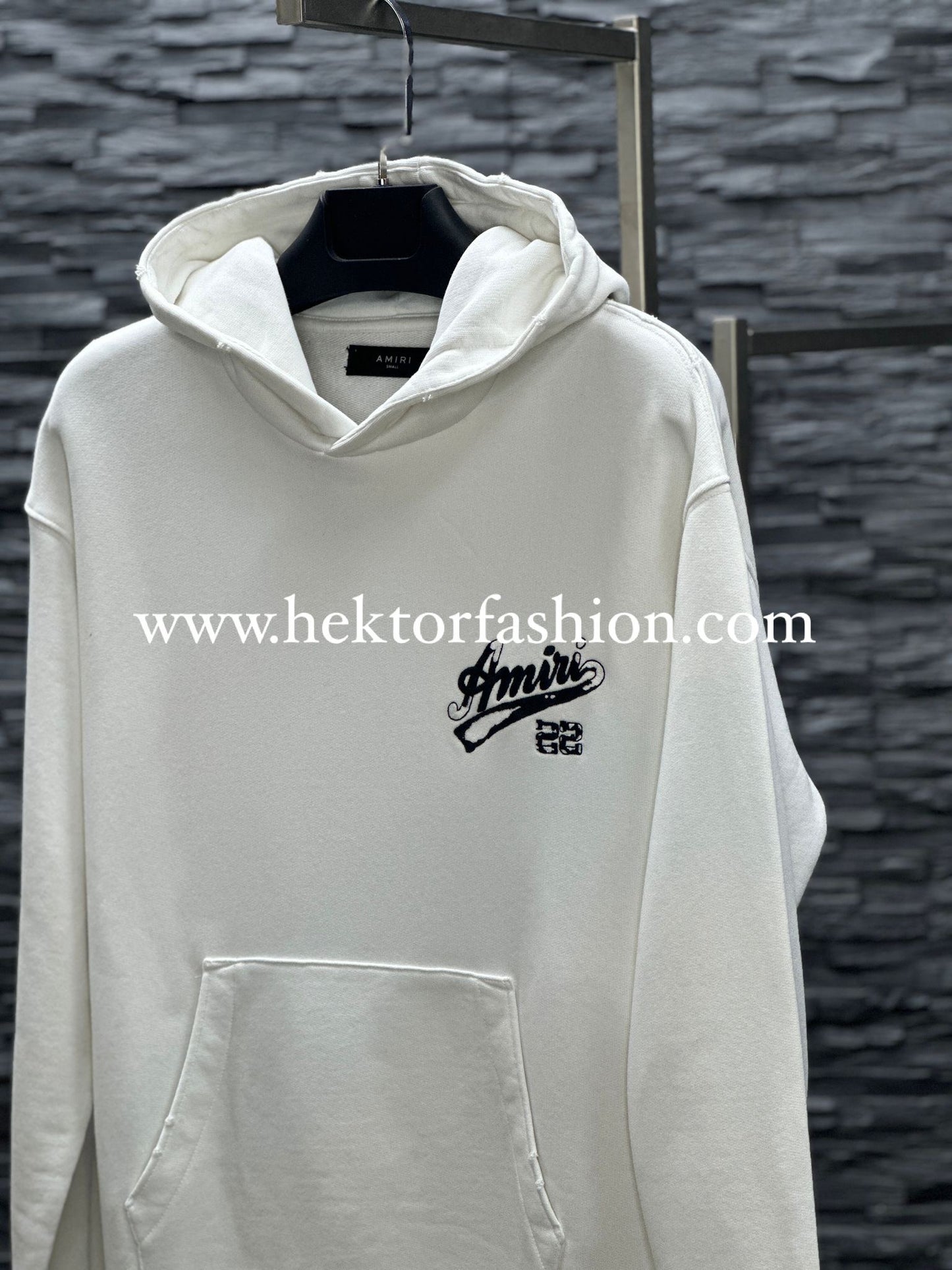 AMIRI STAGGERED LOGO HOODIE WHITE