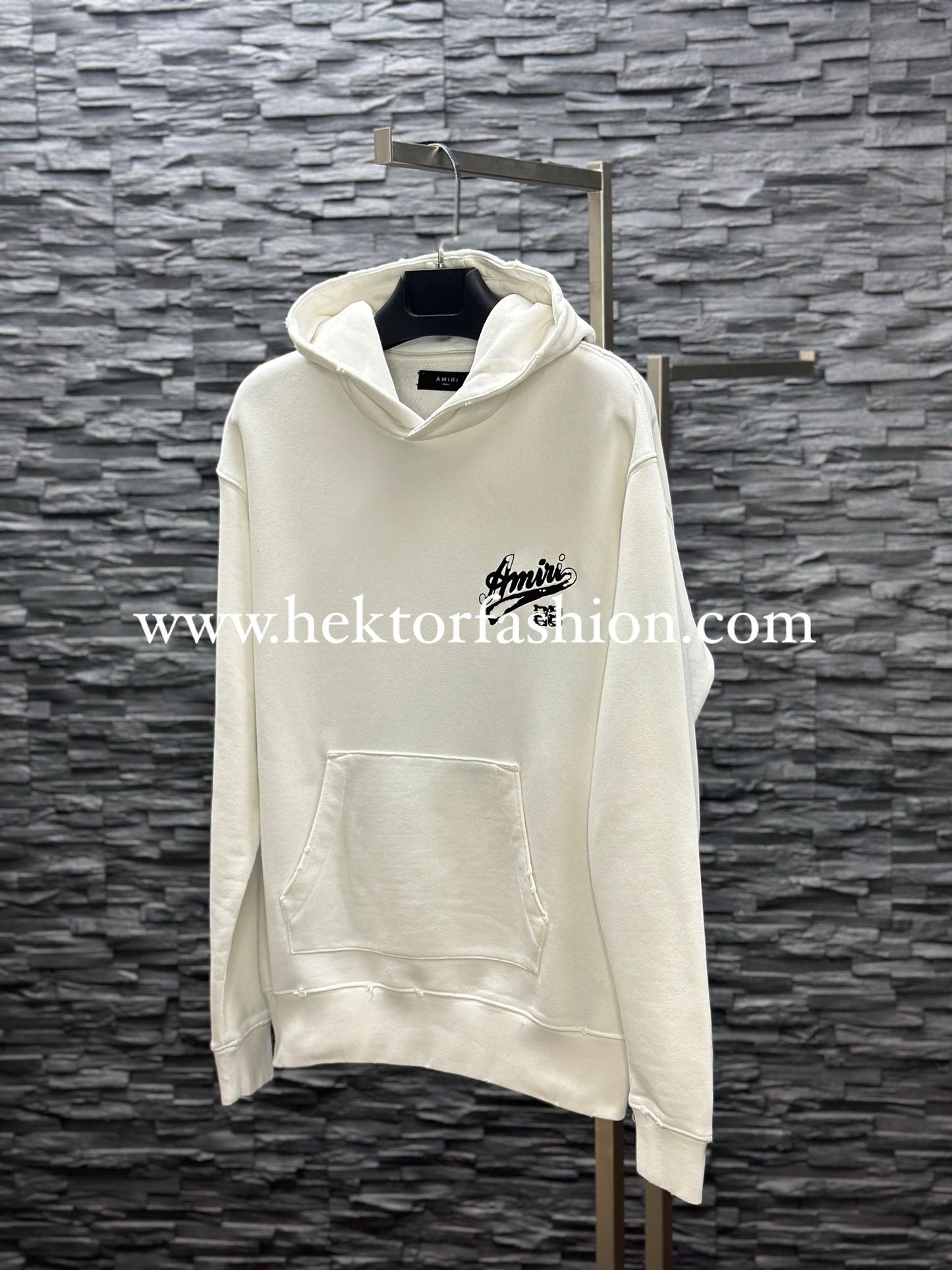 AMIRI STAGGERED LOGO HOODIE WHITE